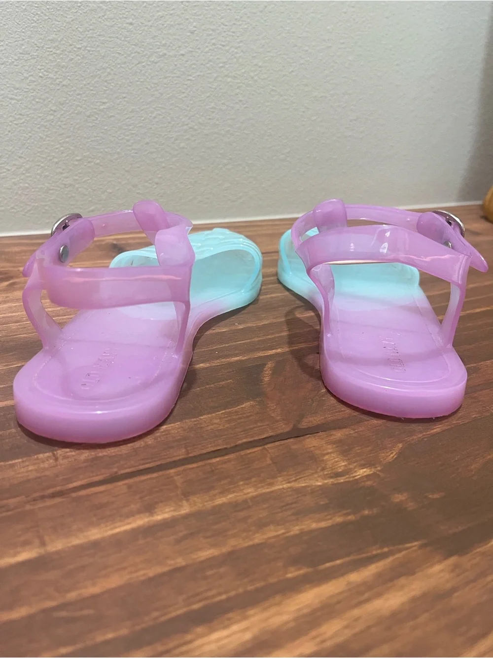 2 Pair of Girls Jelly Sandals in Pink and Ombre Mint-Purple Sz 2/3